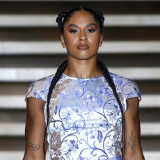 Team USA gymnast Jordan Chiles walks the runway at Kim Shui for Fashion Week.