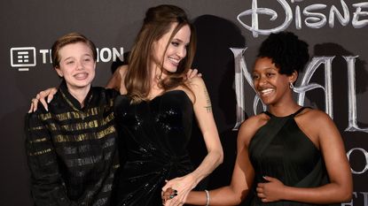 american actress angelina jolie and her children shiloh nouvel jolie pitt and zahara marley jolie pitt during the european premiere of the disney film maleficent lady of evil at the auditorium della conciliazione rome, october 7th, 2019 photo by marilla siciliaarchivio marilla siciliamondadori portfolio via getty images