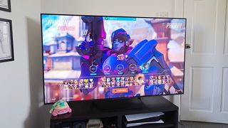 Hisense U7N with Overwatch 2 character select screen on display with possessed Pharah selected