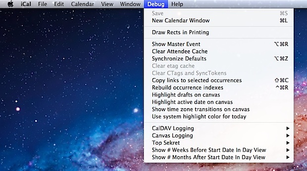 iCal Debug Menu