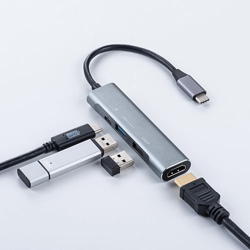 USB Type-C hbLOXe[V oC^Cv PD/60WΉ 4KΉ 4in1 HDMI Type-C USB3.0 USB2.0 K^bN 400-HUB086GM