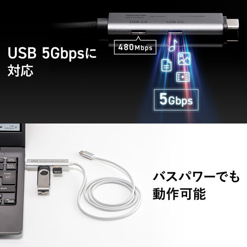 USB Type-Cnu Type-CP[u PDΉ PD100W USB3.2 Gen1 USB5Gbps ^ P[ǔ^ 1m ubN 400-HUBC34BK