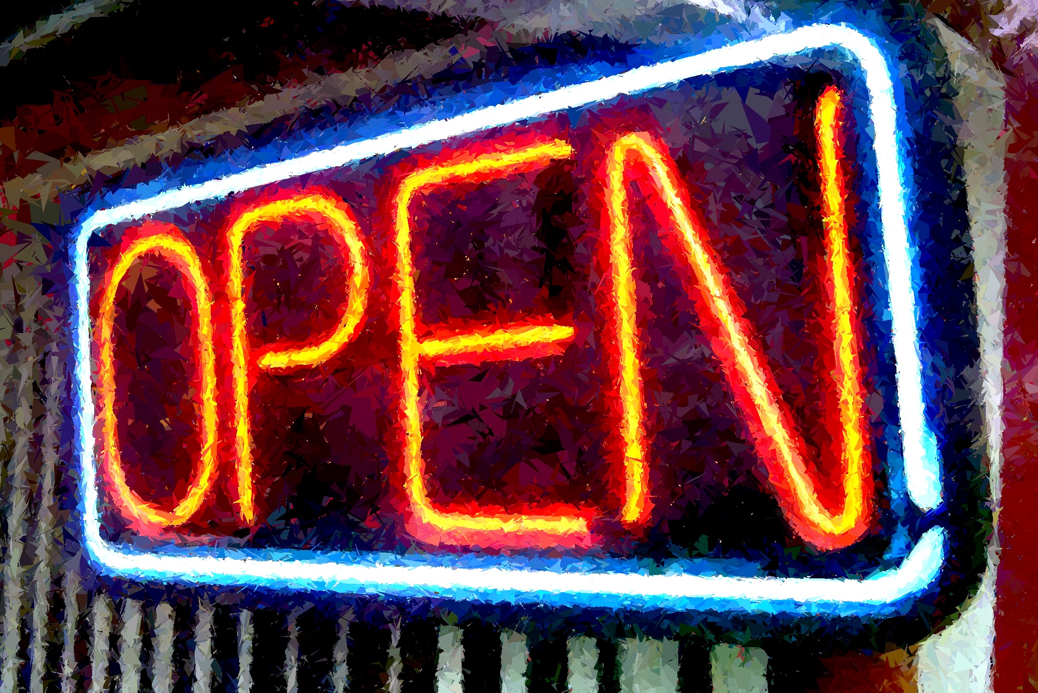 A neon sign that reads ‘Open’