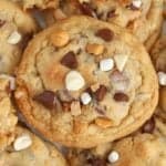 Cookies topped with white chocolate, butterscotch, and chocolate chips.