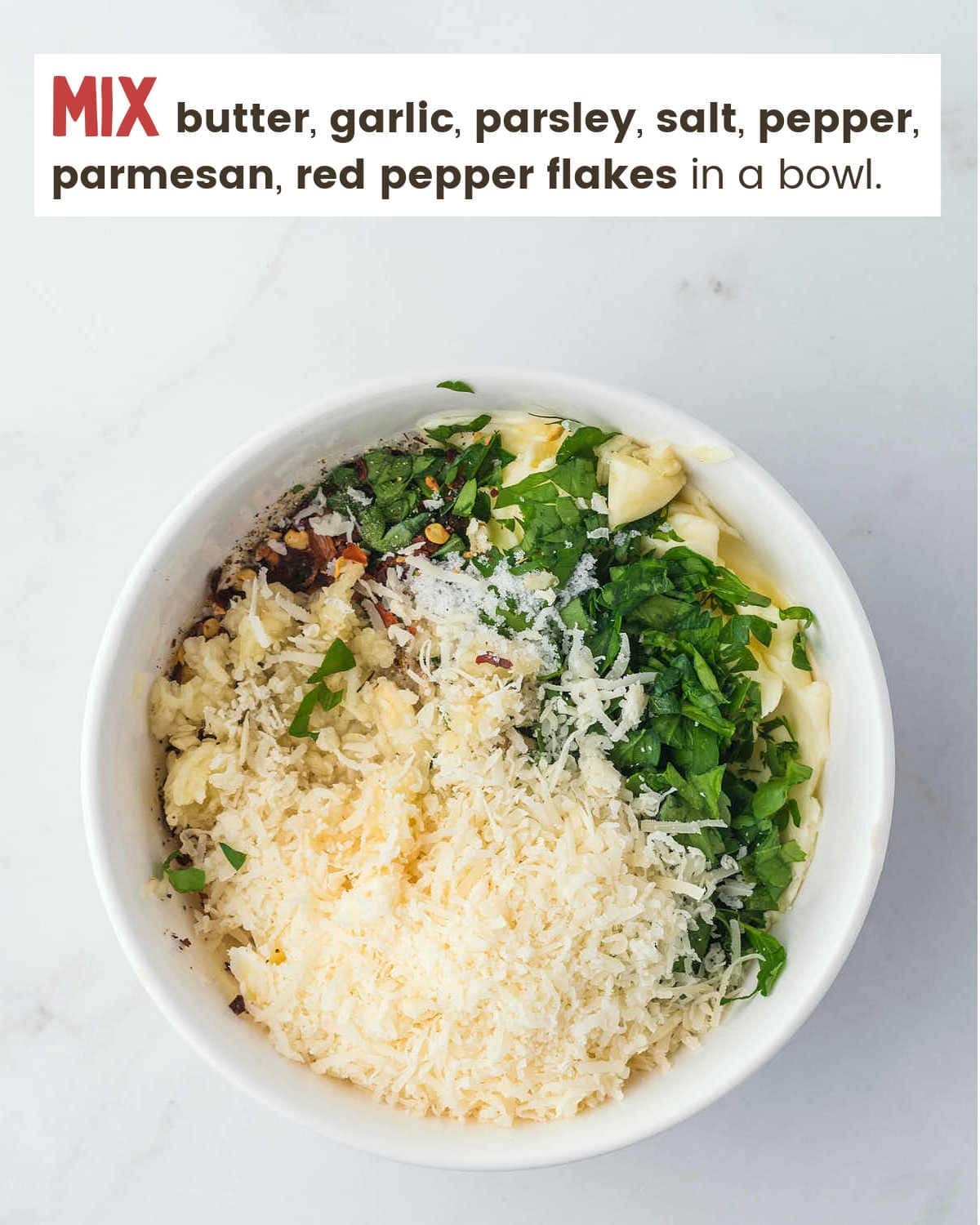 Mixing garlic butter for Air Fryer Garlic Bread in a bowl.