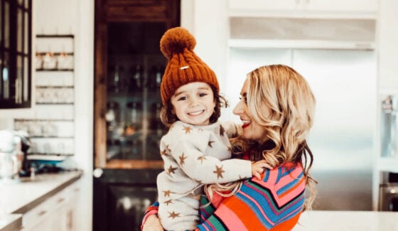 mom and toddler in kitchen