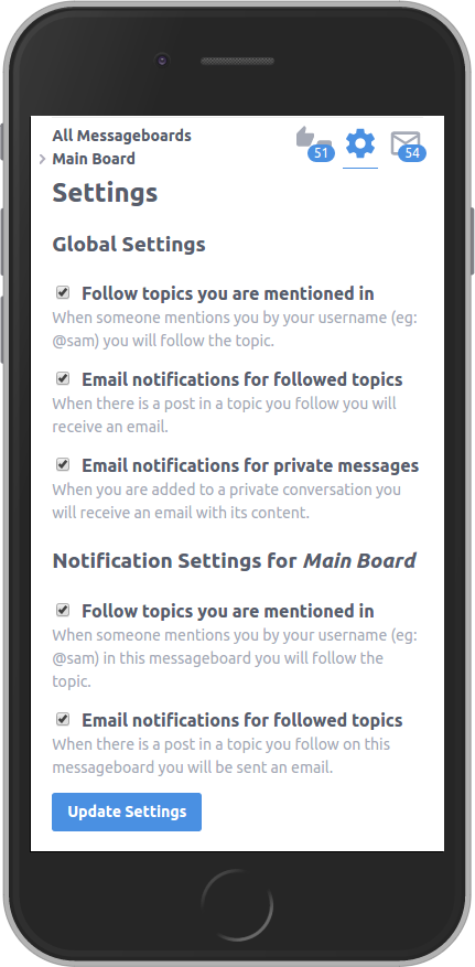 Messageboard Preferences on iPhone 6 (Thredded v0.8.2)