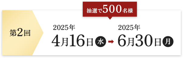 第2回 抽選で500名様 2025年4月16日(水)～2025年6月30日(月)