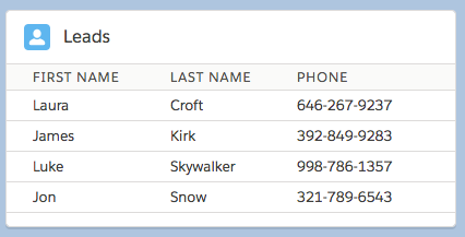 Component with a data table