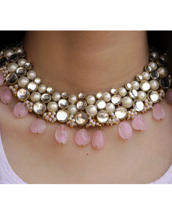 Baby pink kundan necklace and earrings - set of two 1