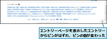 エントリーページを表示したエントリーからピンがはずれ、ピンの数が変わった