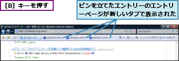 ピンを立てたエントリーのエントリーページが新しいタブで表示された,［B］キーを押す