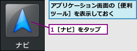 1［ナビ］をタップ,アプリケーション画面の［便利ツール］を表示しておく　　　