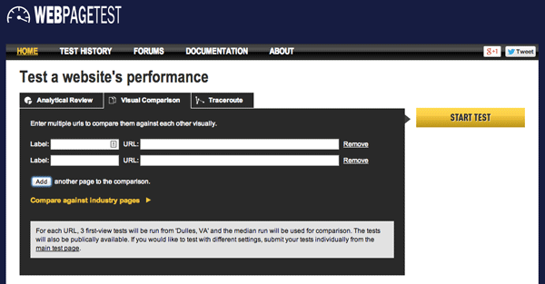 WebPagetest comparison