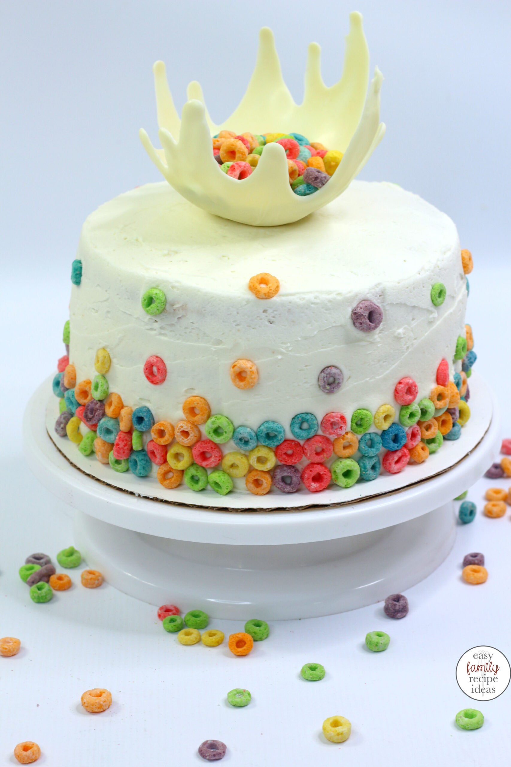 Easy Froot Loops Cake with a Milk Splash Top