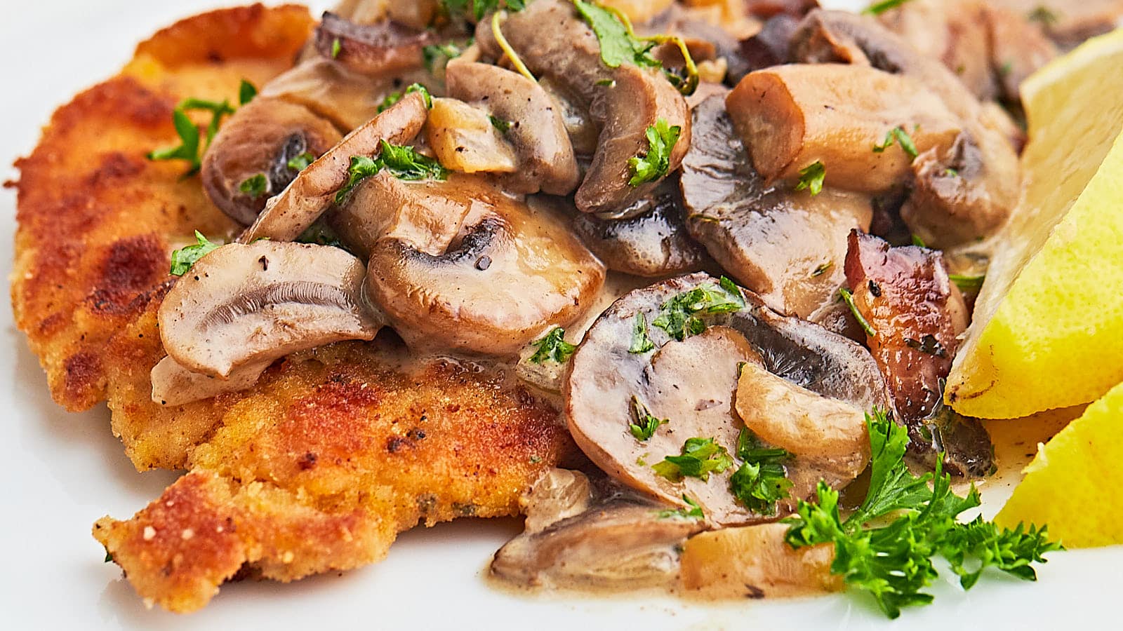 German Schnitzel with Mushroom Gravy by Cheerful Cook.