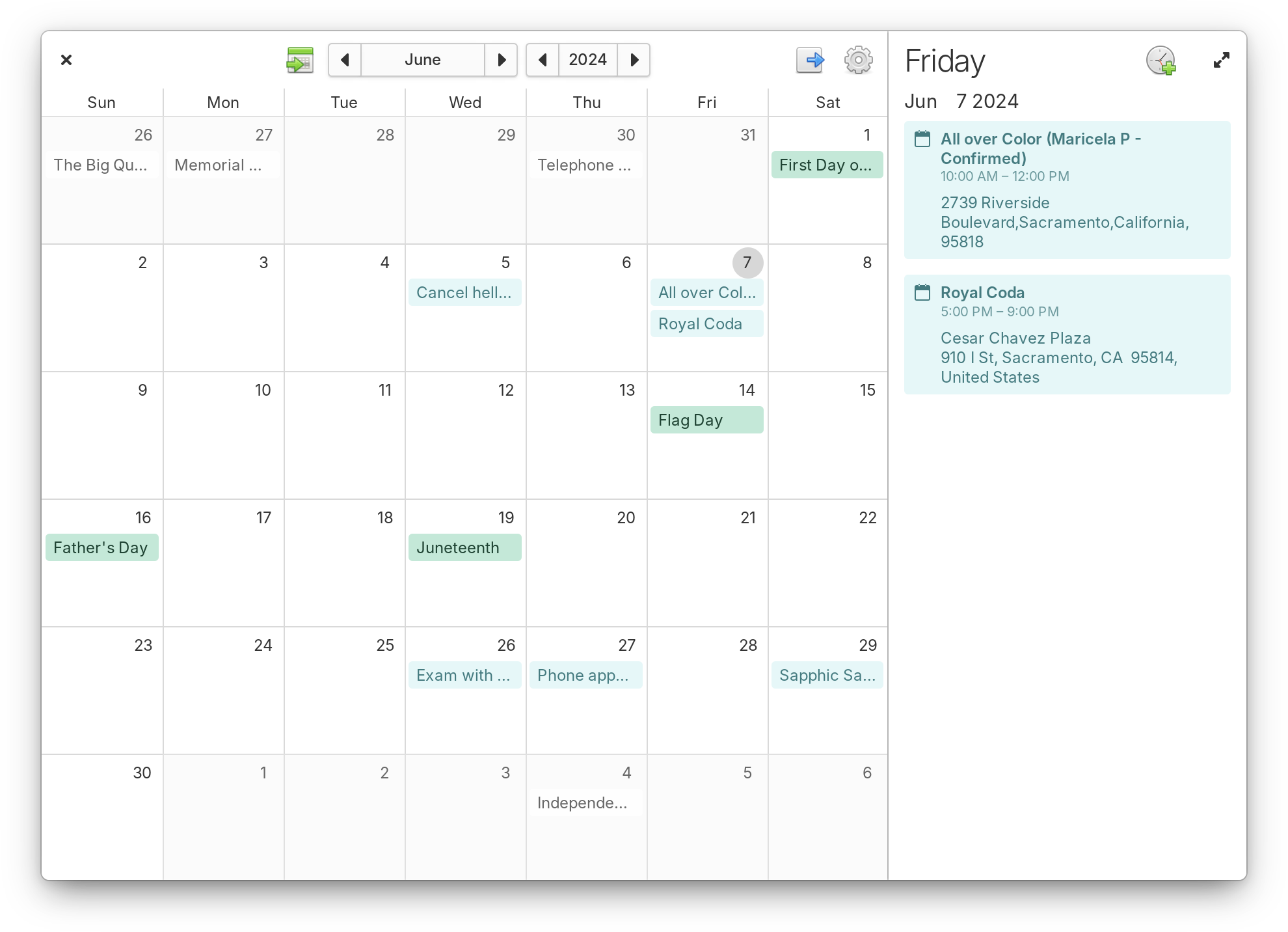 Calendar screenshot