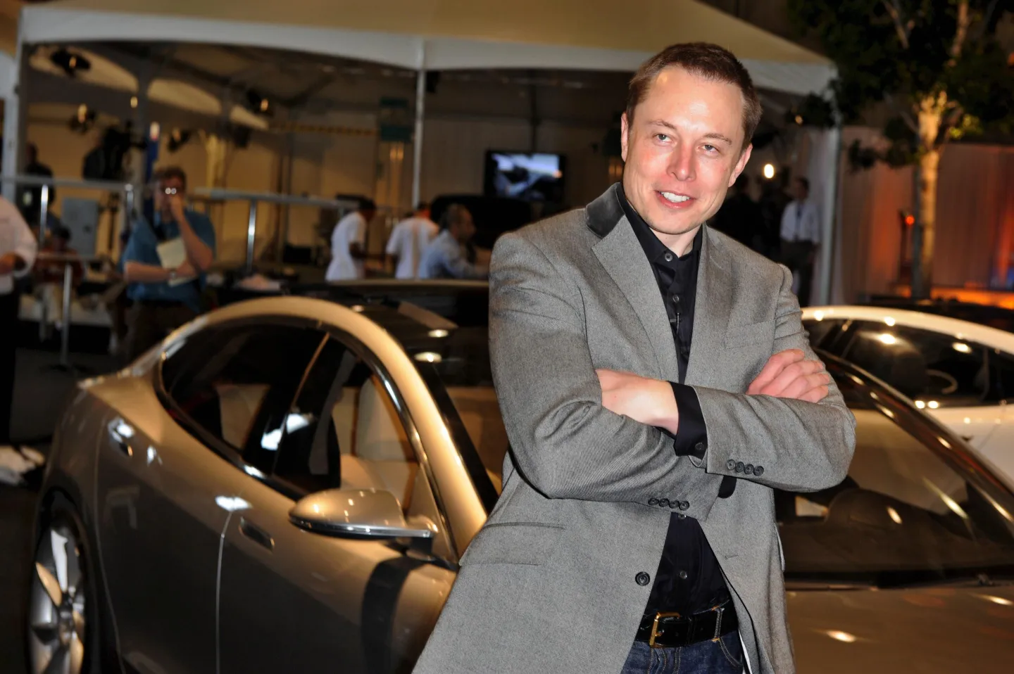 Tesla Motors Chairman and CEO Elon Musk introduces the new Tesla Model S all-electric sedan in Hawthorne, California on March 26, 2009.