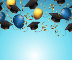 Graduation Hats Background with Balloon and Confetti