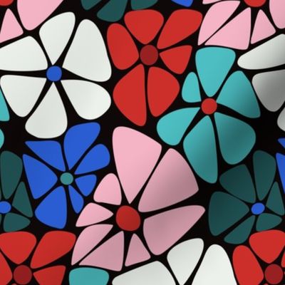 Daisy retro groovy geometric minimalist flower power blue black red pink teal cyan