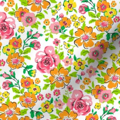 Ditsy Flowers Floral Pink,Orange