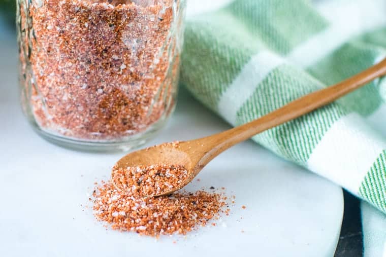 Rib Rub Recipe on wooden spoon