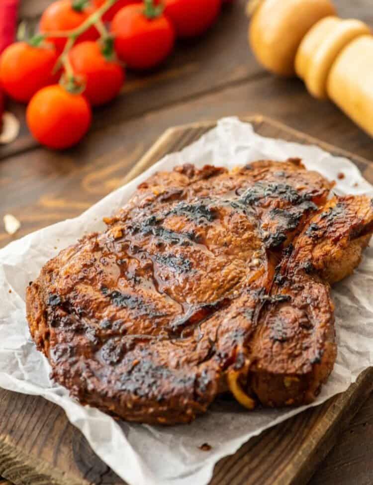 Garlic Steak on cutting board