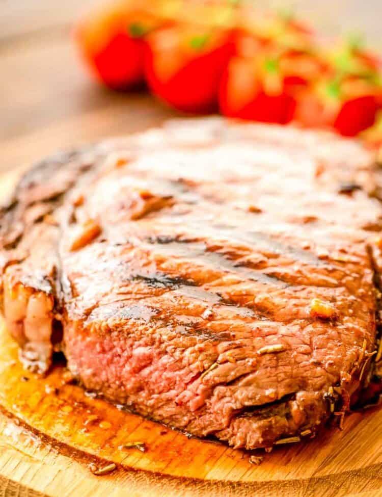 Balsamic steak on cutting board