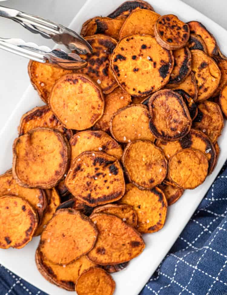 Grilled Sweet Potatoes arranged on white serving plate