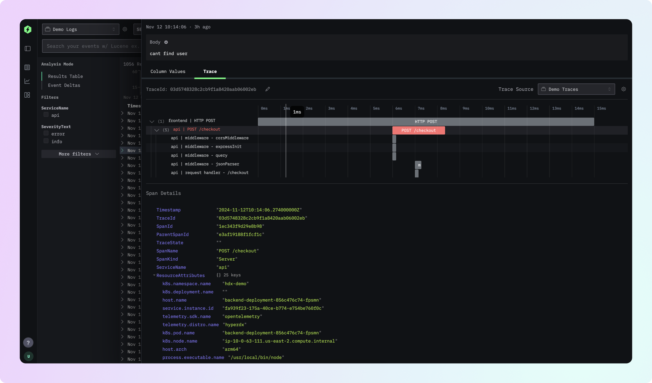 Search logs and traces all in one place