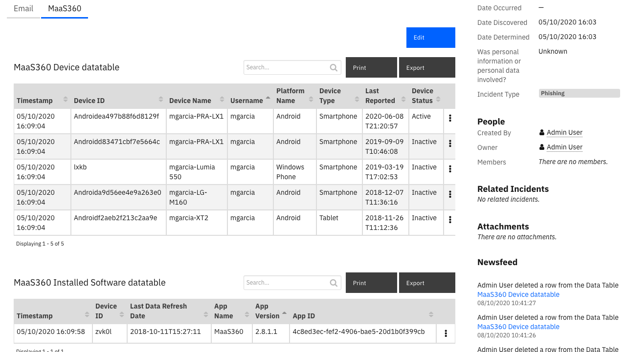 screenshot: dt-maas360-installed-software-datatable