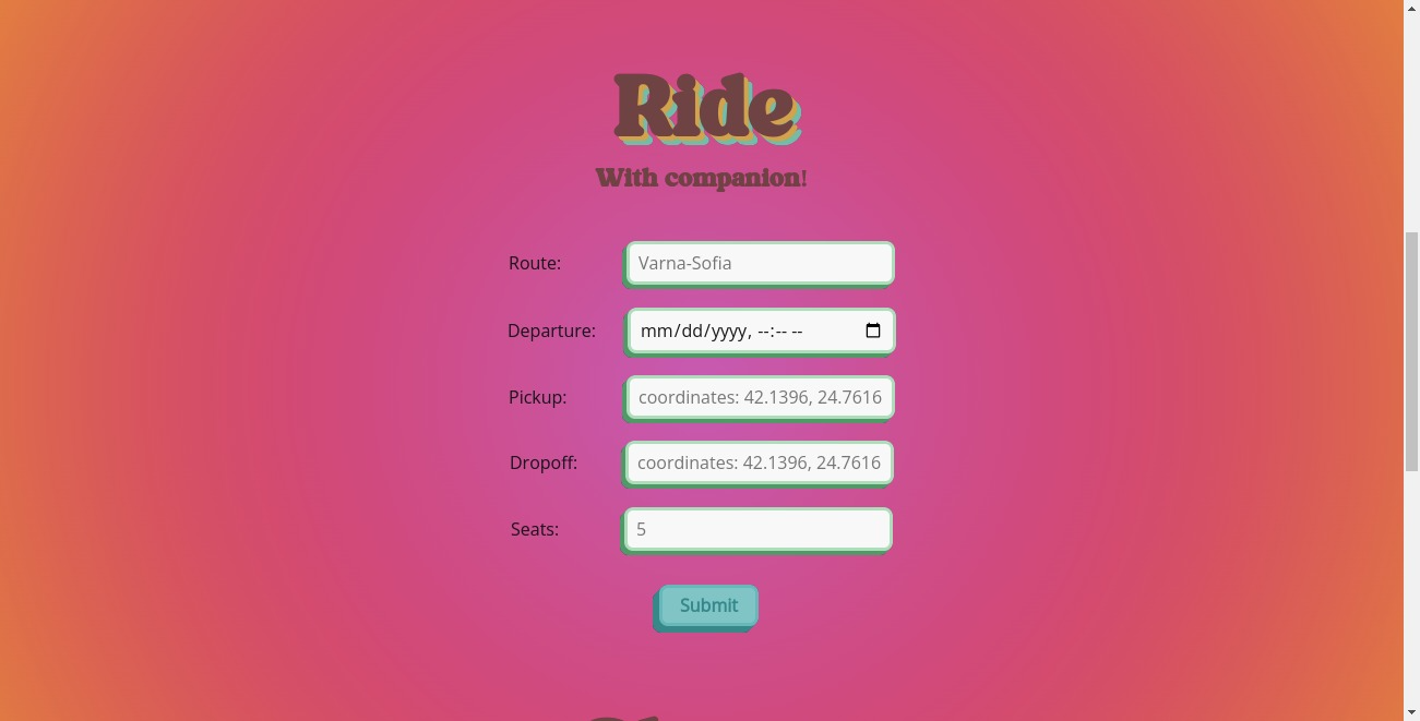 Screenshot of the ride screen