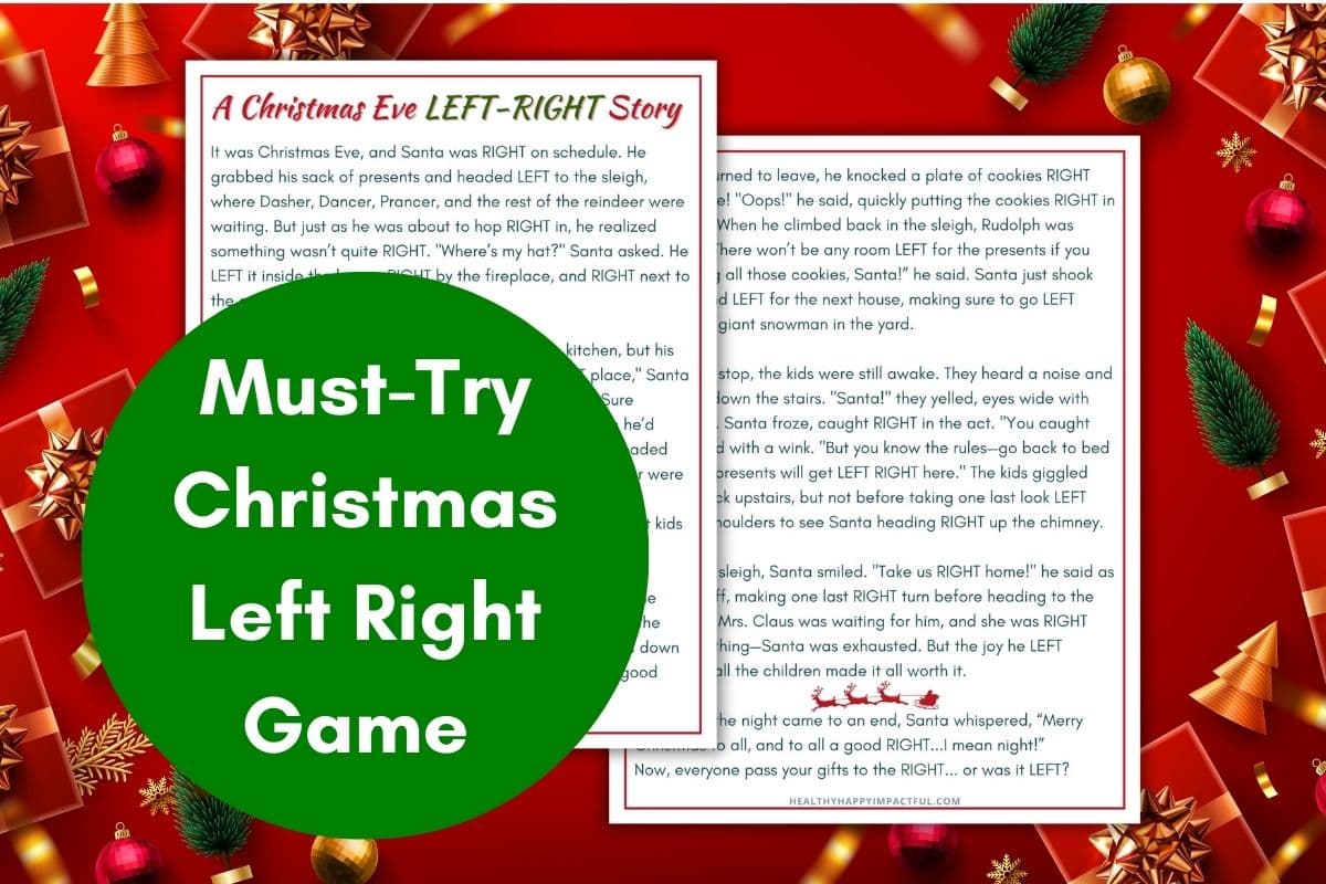 left right Christmas game free printable funny story; gift exchange; party