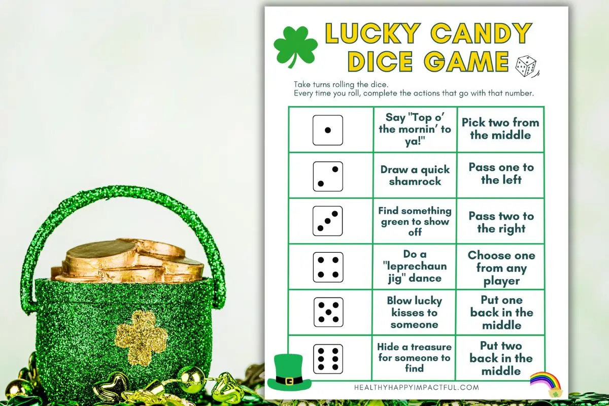 St Patricks Day dice game for candy or other treats, great for kids and adults