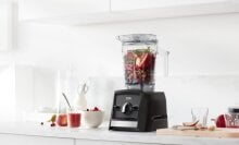 a vitamix ascent a2500 blender sits on a white kitchen countertop