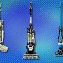 Bissell vacuums on blue abstract background