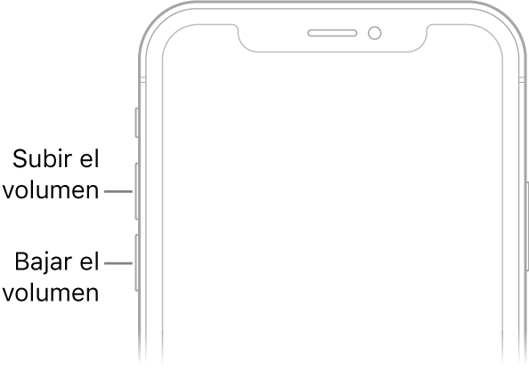 El área superior del frente del iPhone con los botones para subir y bajar volumen en la parte superior izquierda.