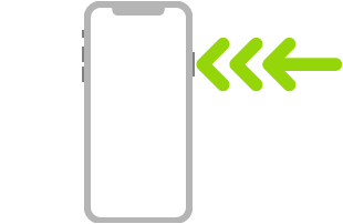 Una ilustración de un iPhone con tres flechas indicando cómo presionar tres veces el botón lateral en la parte derecha superior.