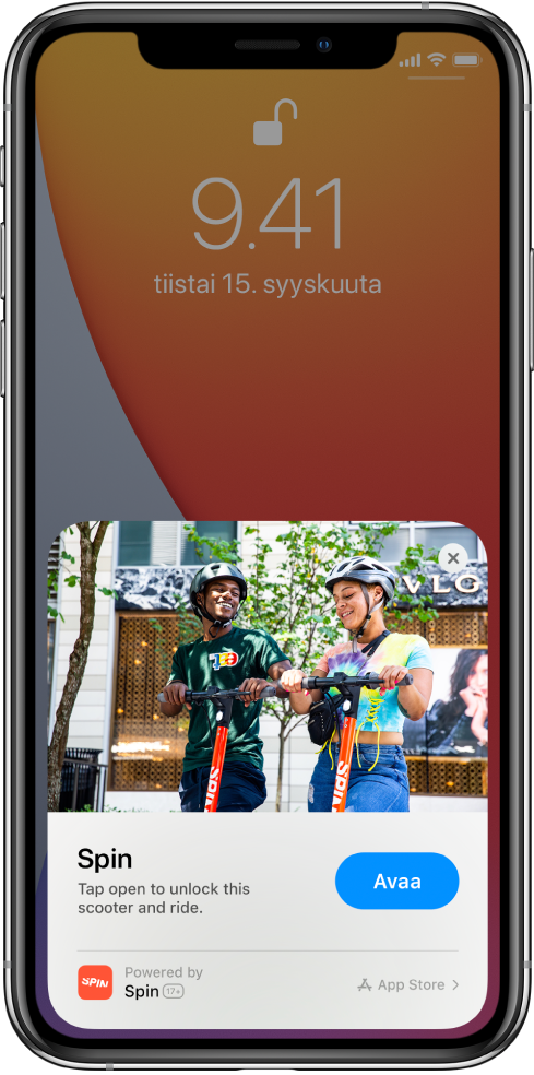 Appiklippi näkyy iPhonen lukitun näytön alareunassa.