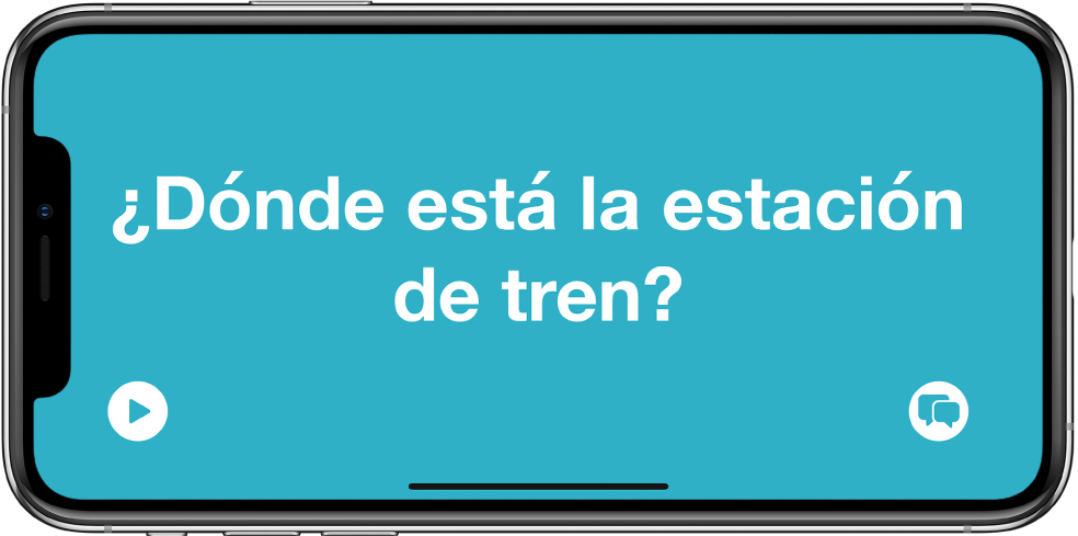 iPhone في الاتجاه الأفقي يعرض عبارة مترجمة بخط كبير.