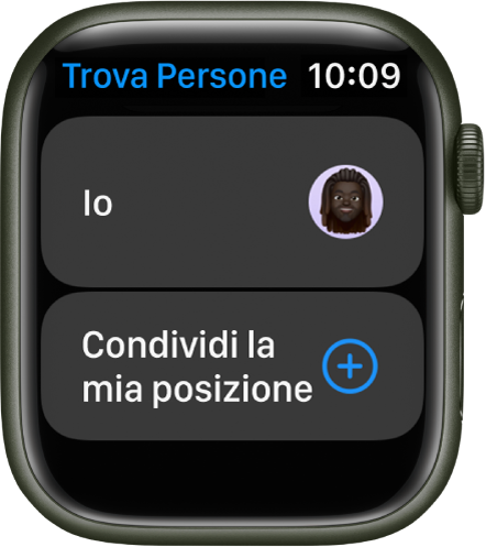 L’app “Trova persone” che mostra voci per te e un pulsante “Condividi la mia posizione”.