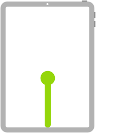 An illustration of iPad. Starting at the bottom center of the screen, a line ending with a dot at the mid-center point of the screen indicates a drag-and-pause gesture.