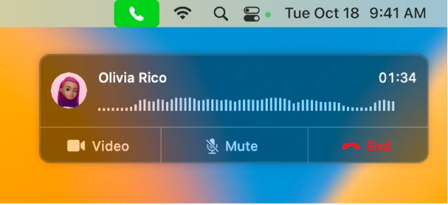 Parte de una pantalla de una Mac mostrando la ventana de notificación de llamada.