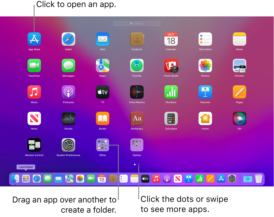 Launchpad showing apps you can open.