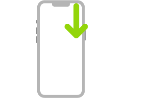 رسم توضيحي للـ iPhone مع سهم الذي يشير إلى التحريك لأسفل من الركن العلوي الأيسر.