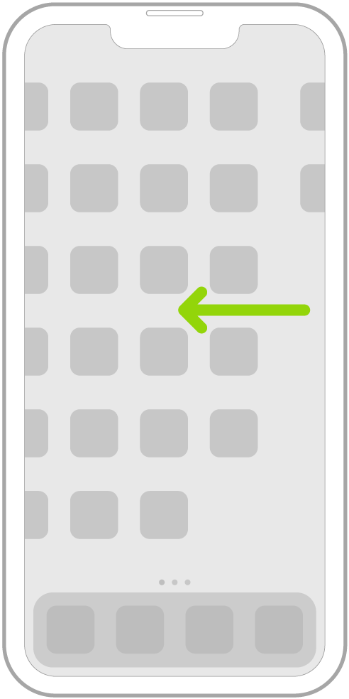Ilustrasi menampilkan menggesek ke kiri untuk menelusuri app di halaman Layar Utama lainnya.