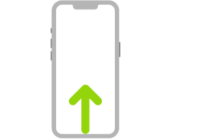 Een afbeelding van een iPhone met een pijl die aangeeft hoe je vanaf de onderkant van het scherm omhoog kunt vegen.