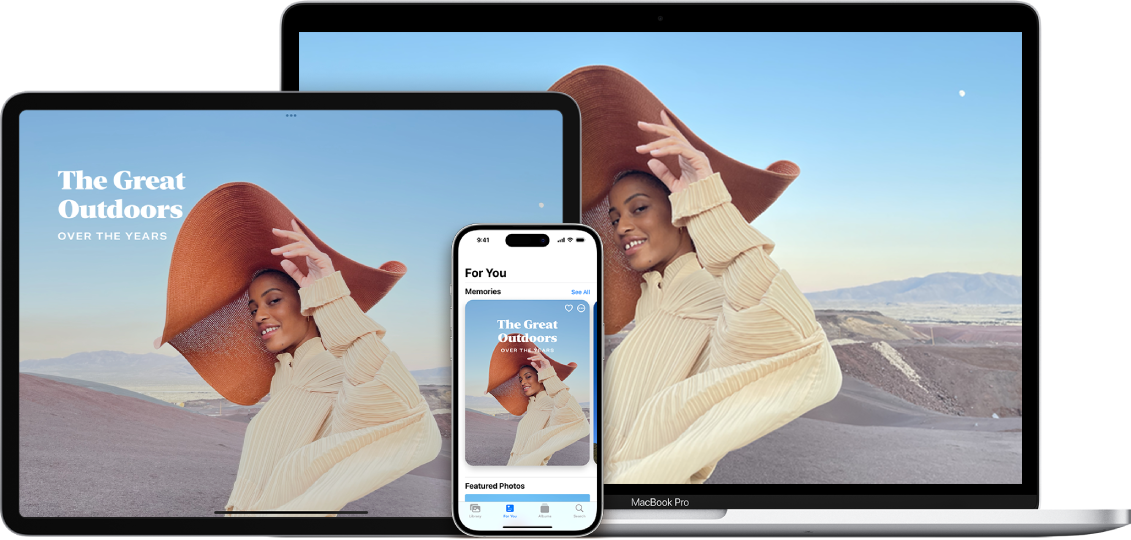 The same photos shown on an iPhone, iPad and Mac.