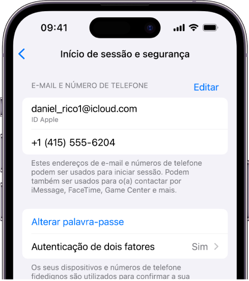 O ecrã de um iPhone mostra a autenticação de dois fatores ativada.