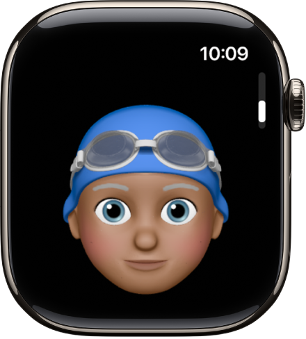 היישום Memoji ב‑Apple Watch שבו מוצגים פנים.